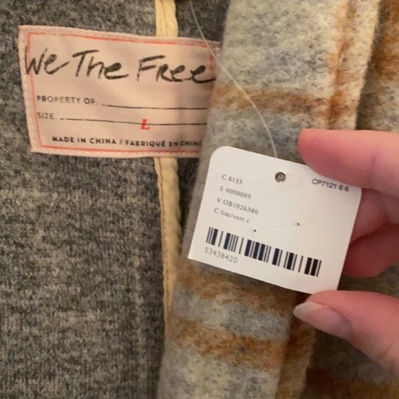 Free People Far From Home Grey plaid wool coat size L - Picture 2 of 10